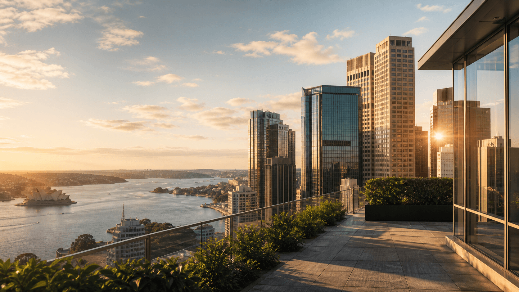 Sydney harbour and CBD at golden hour